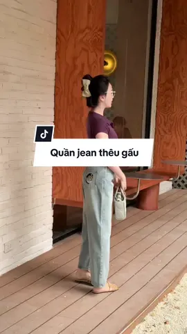 Quần jean thêu gấu đợt này về siu đẹp mấy c ơi #namlun #quanjeansuong #xuhuong #viral 