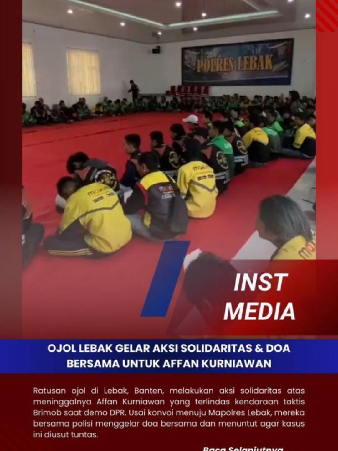 Ratusan ojol di Lebak, Banten, melakukan aksi solidaritas atas meninggalnya Apan Kurniawan yang terlindas kendaraan taktis Brimob saat demo DPR. Usai konvoi menuju Mapolres Lebak, mereka bersama polisi menggelar doa bersama dan menuntut agar kasus ini diusut tuntas. #SolidaritasOjol #ApanKurniawan #Lebak #Banten #AksiDamai #DoaBersama #UsutTuntas #OjekOnline #BeritaBanten