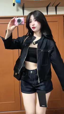 Set Jean Áo Khoác Màu Than Trần Chỉ Túi Khóa Cổ Tàu Kèm Quần Đùi#setdonu #setdoxinh #thoitrang #xuhuong 