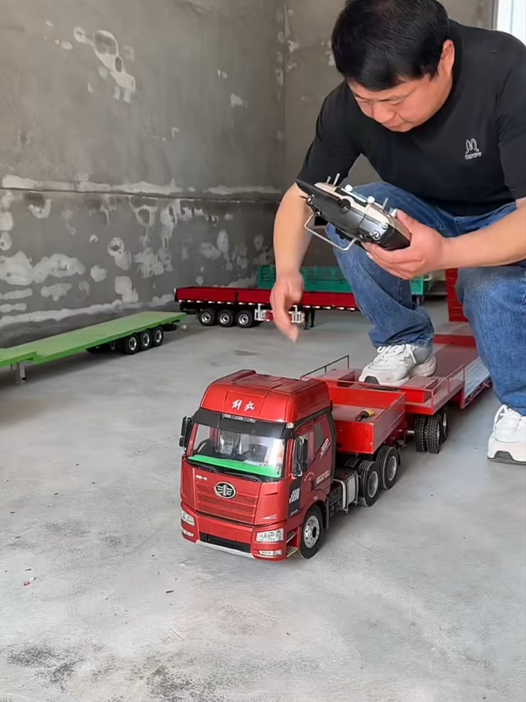 Super strong trailer truck transport a man