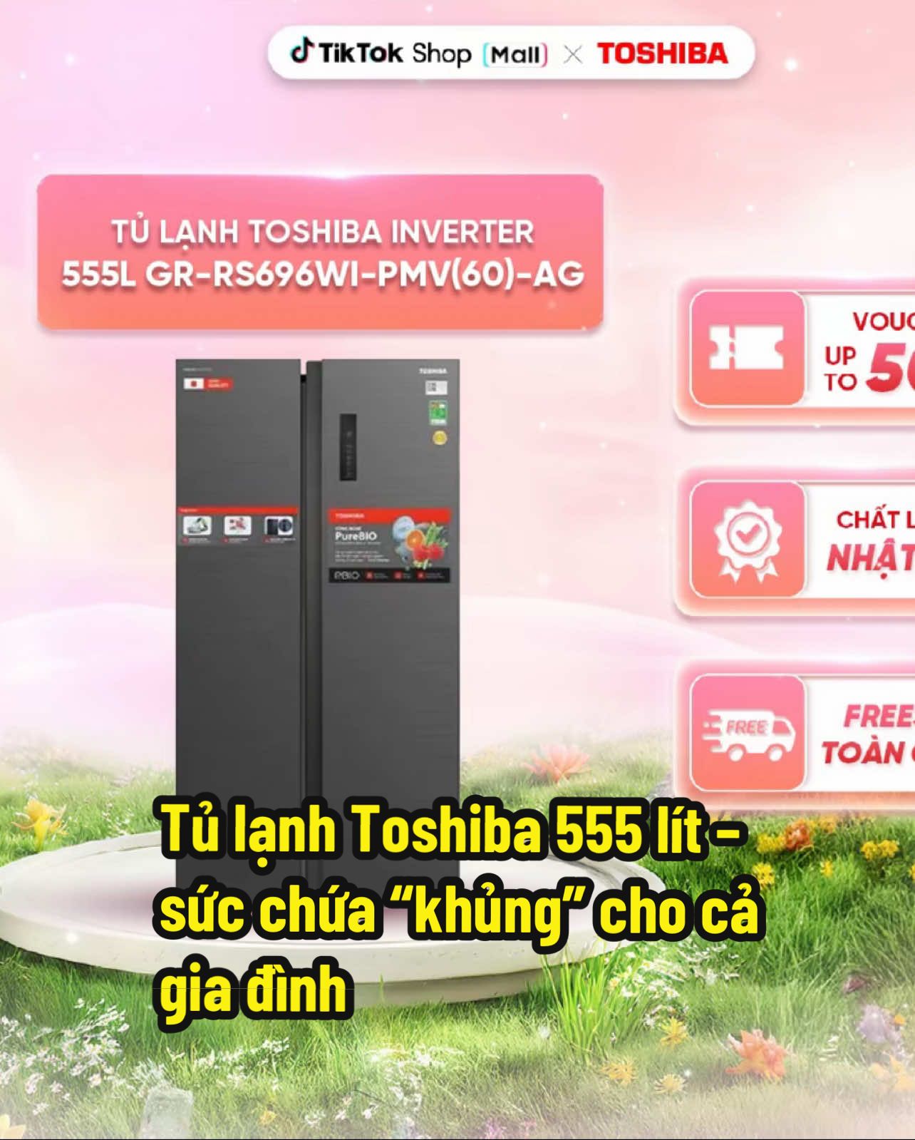Tủ lạnh Toshiba Inverter 555 lít Side By Side GR-RS696WI-PMV(60)-AG  Tủ lạnh Toshiba 555 lít – sức chứa “khủng” cho cả gia đình ✅ Ngăn mát rộng rãi, ngăn đông siêu sâu ✅ Công nghệ Inverter tiết kiệm điện ✅ Làm lạnh nhanh, giữ thực phẩm tươi lâu 👉 Lựa chọn lý tưởng cho gia đình đông người! #toshiba #tulanh #tulanhtoshiba #RS696WIPMV #CapCut 