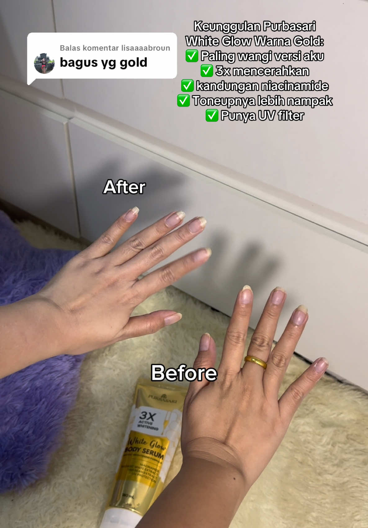 Membalas @lisaaaabroun Keunggulan Body serum Purbasari White Glow warna gold #purbasari #welovepurbasari 