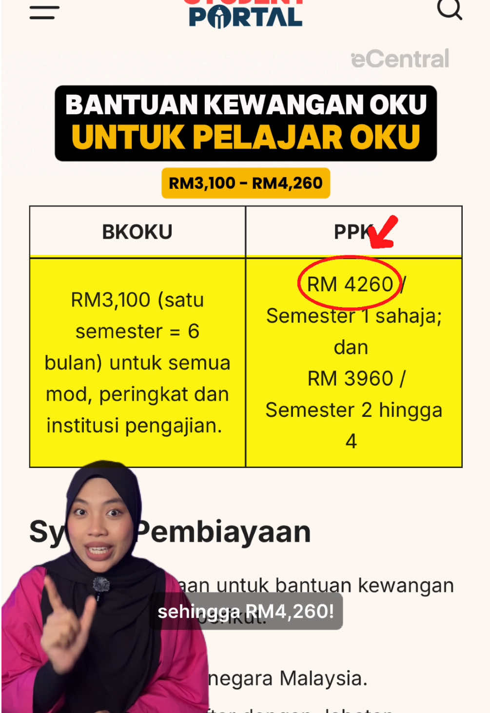 Permohonan Bantuan Kewangan OKU 2025 dah buka 🔊🔊🔊 Student OKU pengajian tinggi boleh dapat bantuan kewangan sehingga RM4,260 per semester! Cepat mohon sebab permohonan buka sampai 18 September 2025 je 🫶🏼 #bantuankewanganoku #bantuanpelajaript #bantuankewangan #bantuanpelajar 