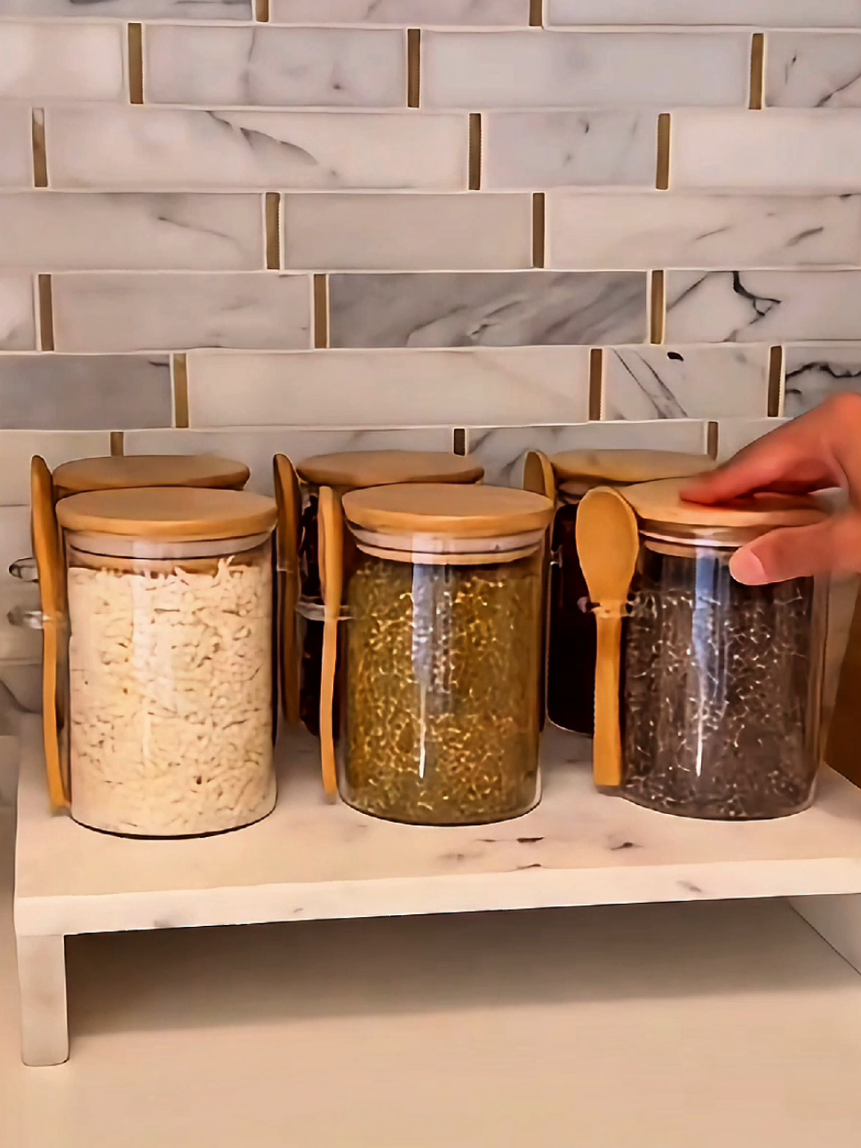 kit 03 Potes de Vidro Tampa de Bambu mais colher ✨️🤩 #potedevidro #tampadebambu #colher #bambu #cozinha 