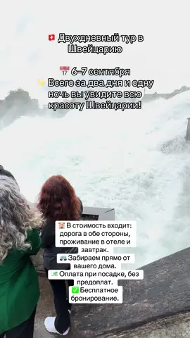 🏨 В стоимость входит: дорога в обе стороны, проживание в отеле и завтрак. 🚐 Забираем прямо от вашего дома. 💶 Оплата при посадке, без предоплат. ✅ Бесплатное бронирование. #турвшвейцарию #рейнскийводопад #поездкавшвейцарию 