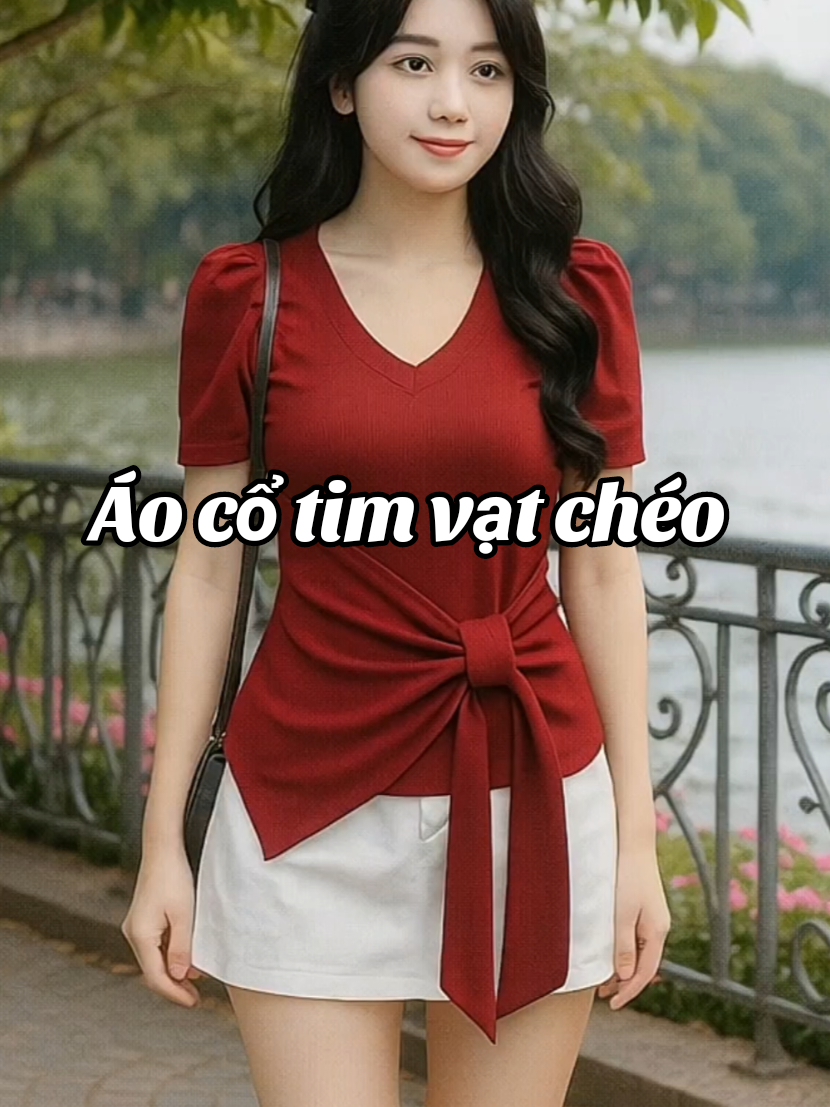 Áo cổ tim vạt chéo thắt dây nơ. #aonuxinh #quầnáonữ #thoitrangai #xuhuongtiktok #thoitrangnu 