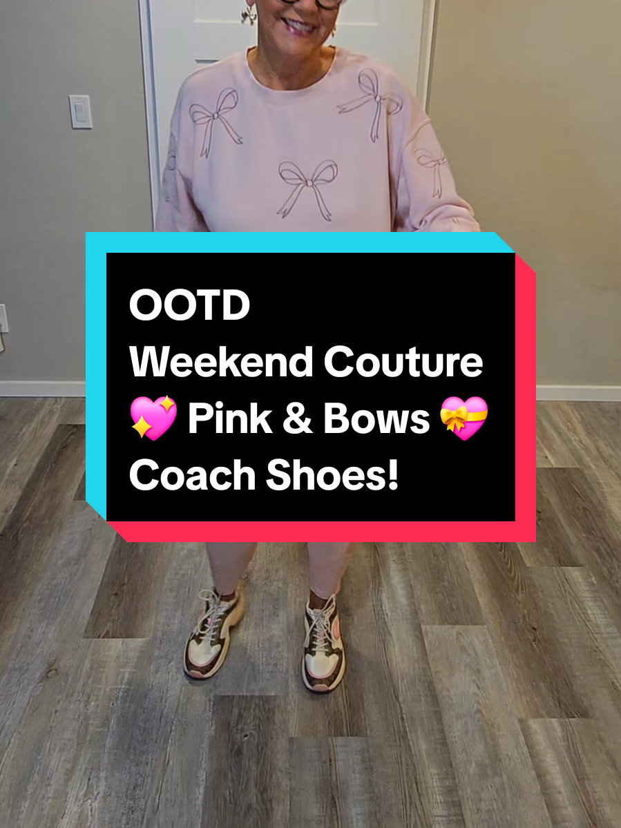 Weekend style is all about fun & flair, and today’s OOTD is a full-on pink couture moment topped off with bows! Soft pinks, creamy neutrals, and tan accents make this look chic but playful. The finishing touch? My pink, tan, and crème Coach sneakers—so comfy yet fashion-forward. Perfect inspo for girly weekend vibes, pink aesthetic lovers, and anyone who can’t resist a bow detail. Feminine, flirty, and fabulous—this is how we do weekend couture! #ConfidenceCouture #OOTD #GroceryAndGlam #CoachStyle #Over50Fashion
