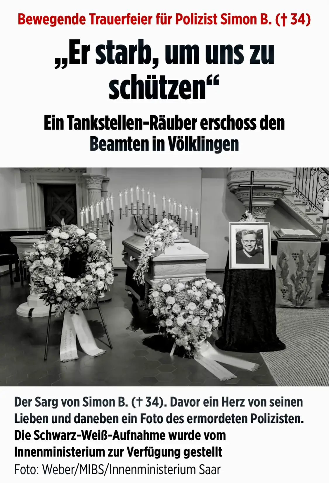Ein Gefühl von tiefer Trauer lag über Saarlouis. Rund 4000 Menschen kamen am Samstag, um von dem ermordeten Polizisten Simon B. († 34) Abschied zu nehmen.