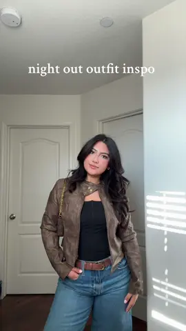 🤎🍸🪩 #nightoutoutfit #nightout #trendyoutfits #leatherjacket #leatherjacketoutfit 