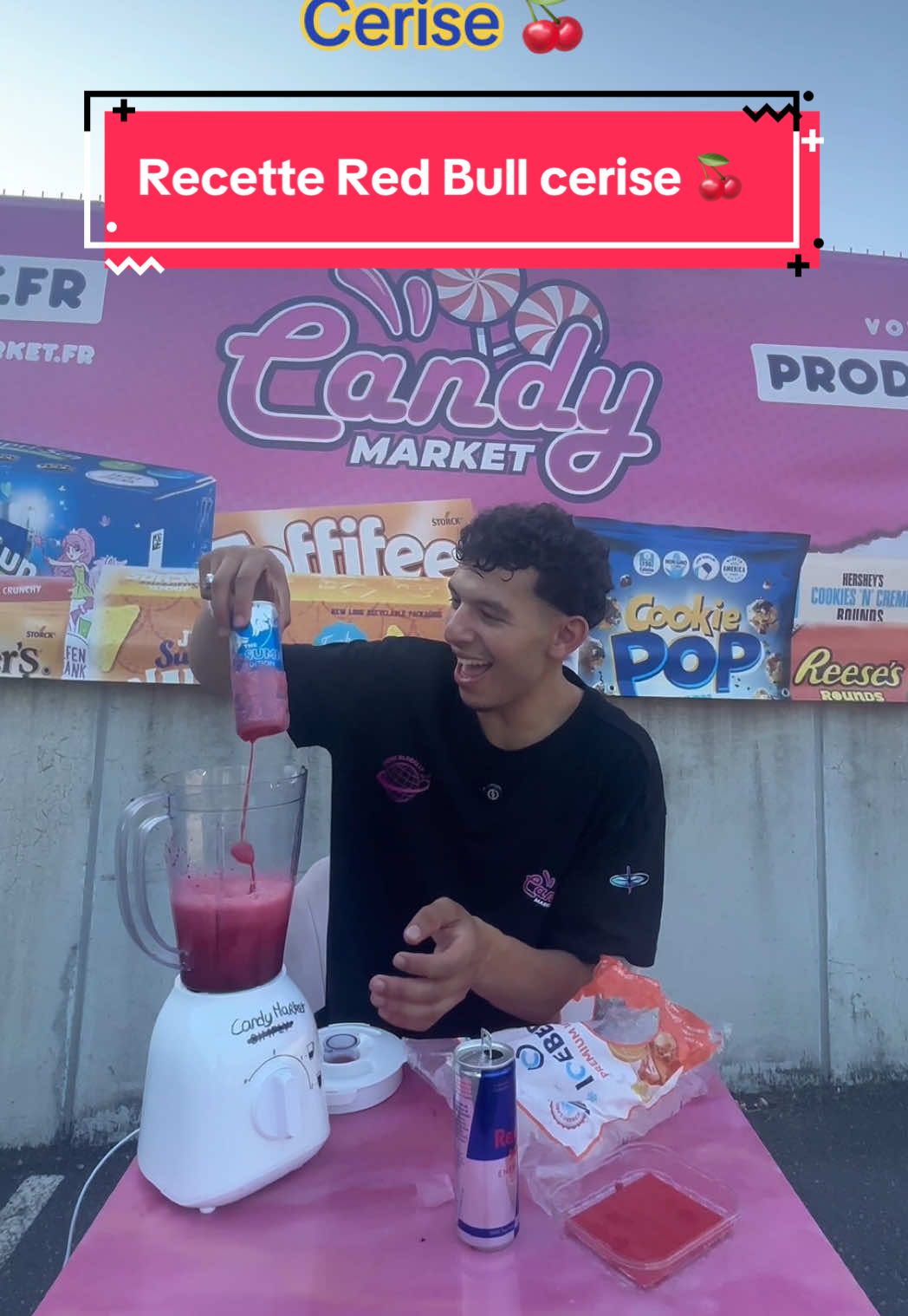 La recette du RedBull Cerise 🍒🚀🚀🚀  Si tu as le mixeurs Candy Market il te sort même la canette 😂 #cocktailredbull #recetteredbull #redbullcherry #redbull #redbullaholics 