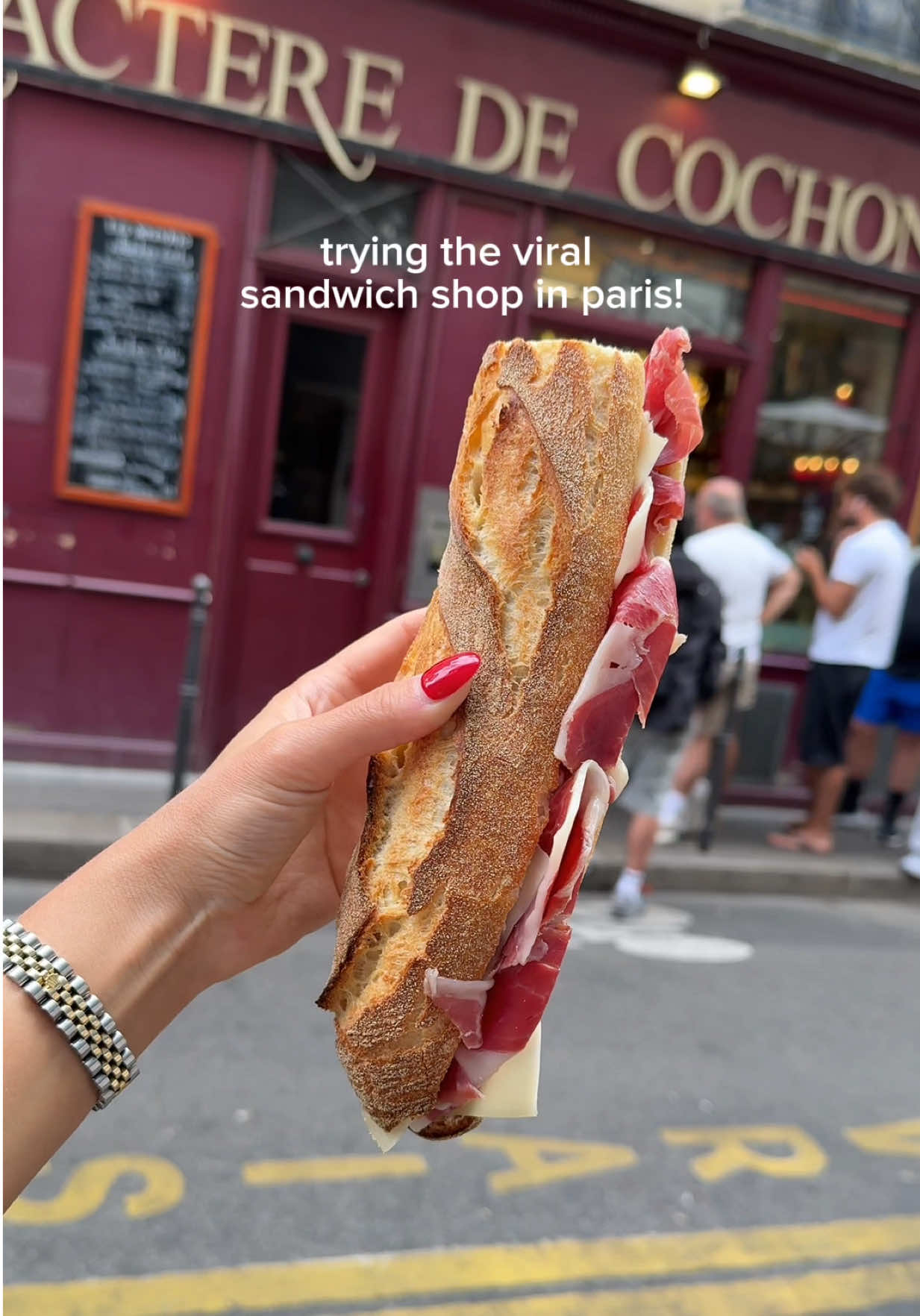 Nothing beats a perfect baguette in France, but I honestly wouldn’t wait an hour at Caractère de Cochon again. It was good, but I think it’s more fun to pick up your own baguette from a boulangerie and build your own sandwich. Make sure to ask for a “baguette tradition” - by French law, it has to be baked fresh on-site with only flour, water, salt, and yeast and it’s seriously soo good #paris #caracteredecochon #viralsandwich #bestfoodparis #baguette  caractere de cochon paris viral sandwich paris best baguette in paris