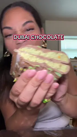 Trying another Dubai chocolate bar! Save the “I can get these at the gas station” comments to yourself. The quality is so different you can’t compare it 😍😍😍 #fyp #dubai #dubaichocolate #eating #mukbangs 