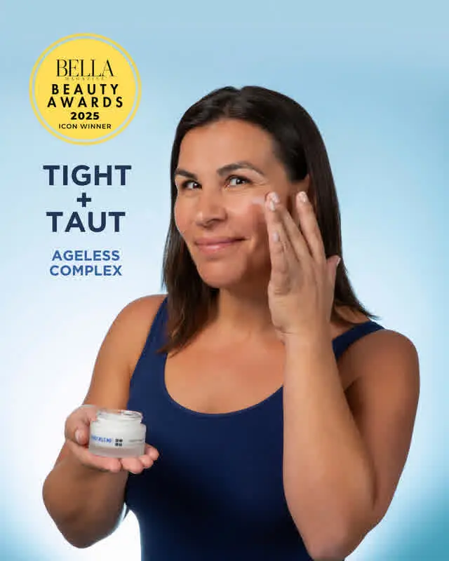 Meet the award-winning formula making waves. 🌊 ✨ Tight + Taut Ageless Complex delivers visibly firmer, smoother skin — with a Bella Beauty Award to prove it. 💬 Comment 