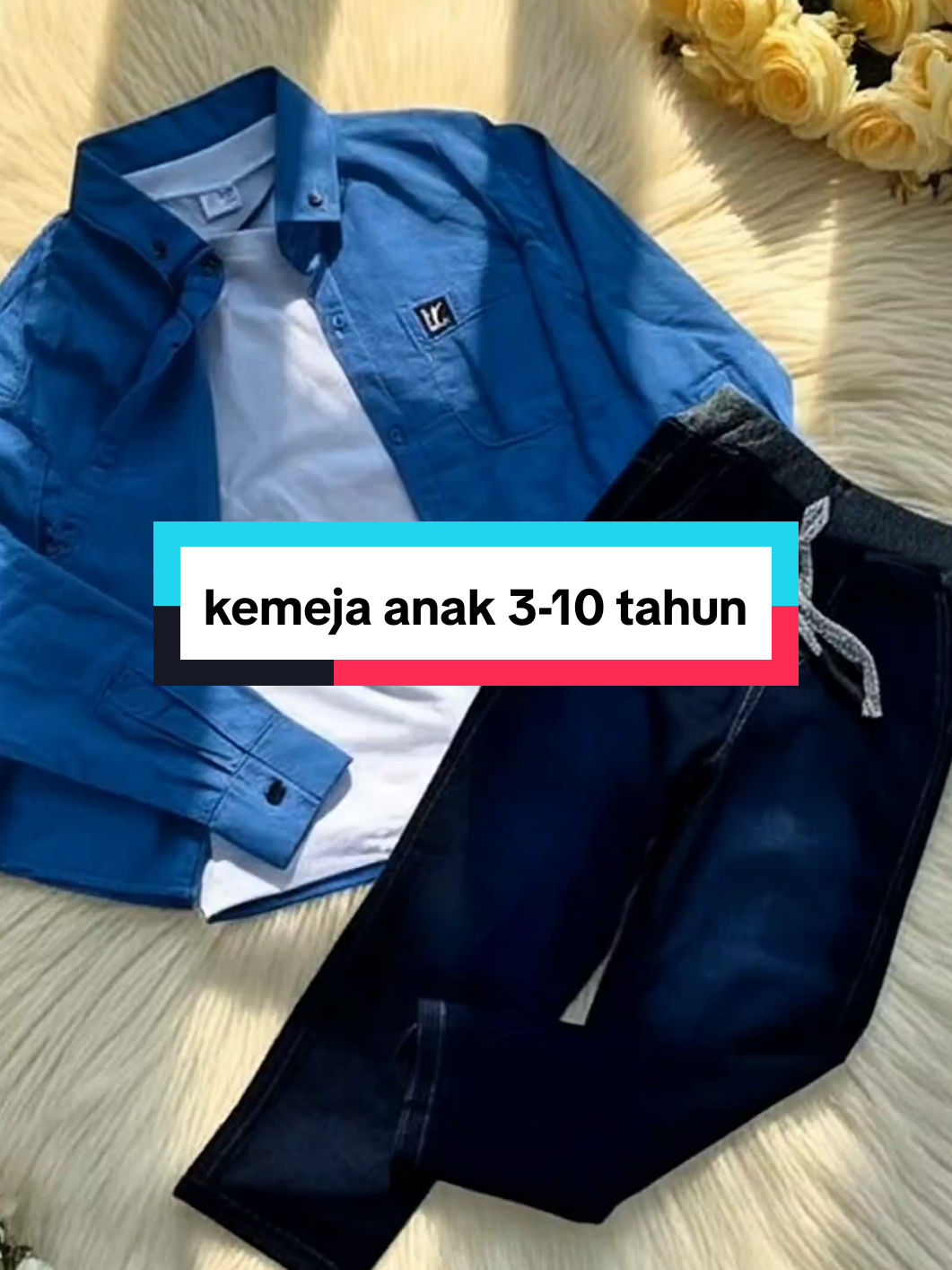 setelan kemeja anak laki-laki lengan panjang celana jeans 3-10 tahun #kemejaanak #setelananak #fashionstyle  #fyp 