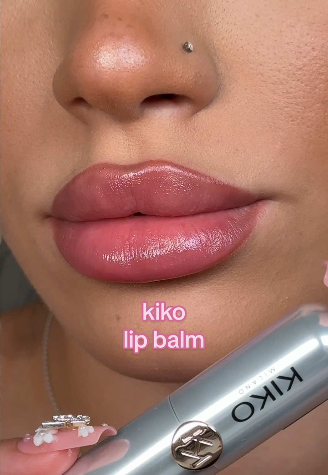 this is for you if you want a natural glossy pink ‘your lips but better’ kinda lippie for everyday 🎀💗  lip swatch of the nourishing kiko milano coloured lip balm '06 blackberry' @KIKO Milano  #kiko #lipbalm #lipcare #cleangirlmakeup #naturalmakeup 