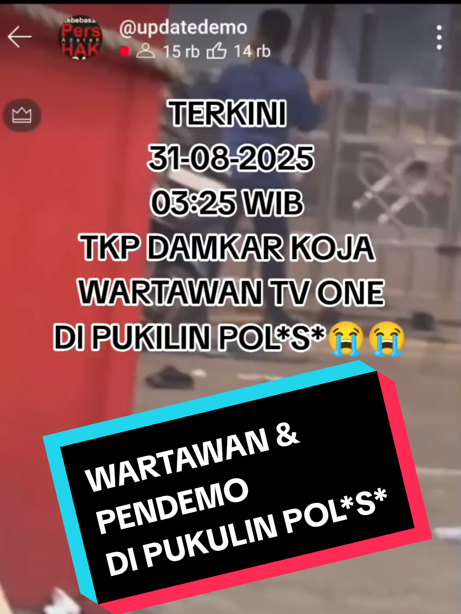 UPDATE TERBARU JAKARTA UTARA  SEORANG JURNALIS YANG SEDANG LIVE DI DAMKAR KOJA😭😭😭😭 .  .        .  .     #tvone #damkarkoja  #demo #jakartautara #wartawan 