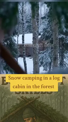 Snow camping in a log cabin in the forest #survival #camping #snow #wildlife #Outdoors #usa #asmr #america #fyp #ali_alshamy11 bushcraft skills 