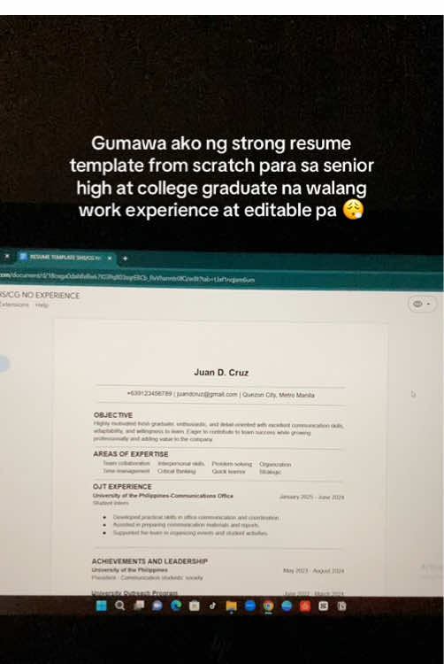 Resume na kaya kang ipanalo kahit wala pang work experience? 🔥 Ginawa ko na for you! Senior High at College Grad friendly. #resumetips #jobapplication #careerready #collegegraduate #seniorhighgrad 
