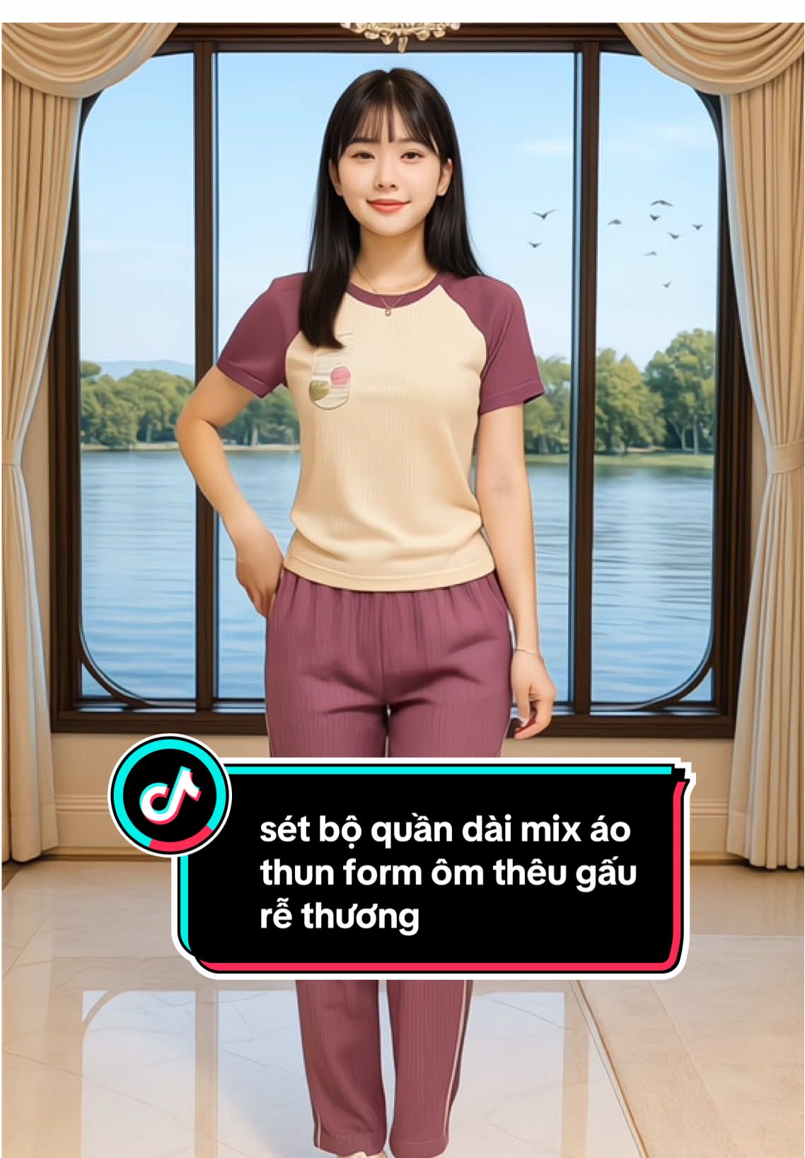 set bộ nữ quần dài mix áo thun form ôm thêu gấu dễ thương#setdoxinh #dobomacnha #thoitrang #setthungan #dobo 