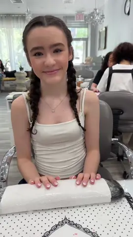 This is Clara! Clara is an actress and she has a show coming out in October called “It: Welcome to Derry”. The nails she got done are a pink and white french! #nails #actress #movie #nailart #fyp 