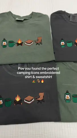 The cutest camping icons embroidered sweatshirt and tees available in our shop 🏕️ 🪵 🔥 #camping #campingvibes #campinglife #campinghacks #campingtrip 