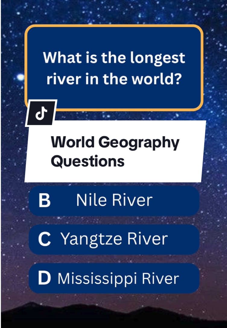World Geography Quiz 🌍 | Can You Get All 5 Right? Think you know world geography? 🌎 Test your knowledge with this quick quiz! From the Amazon River to the Sahara Desert, let’s see how many you can answer correctly. Drop your score in the comments! #worldquiz #geographytrivia #funfacts #quiztime #DidYouKnow