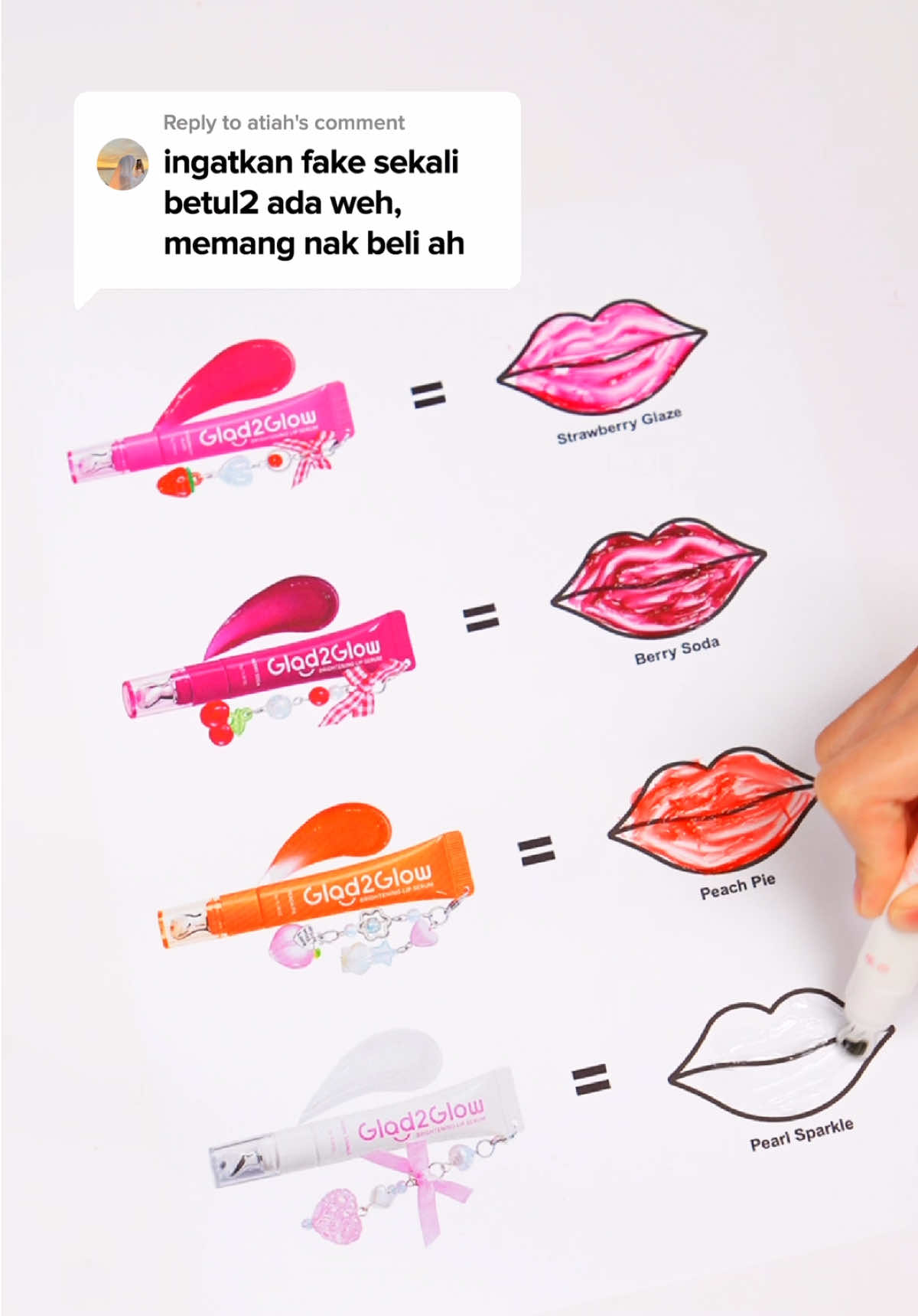 Soft, smooth, and tinted with love 💋 Glad2Glow Lip Serum in 4 shades you’ll want to keep in your bag 🎀🌟 #g2g #gladtoglowmalaysia #glad2glow #skincareMalaysia #fyp 