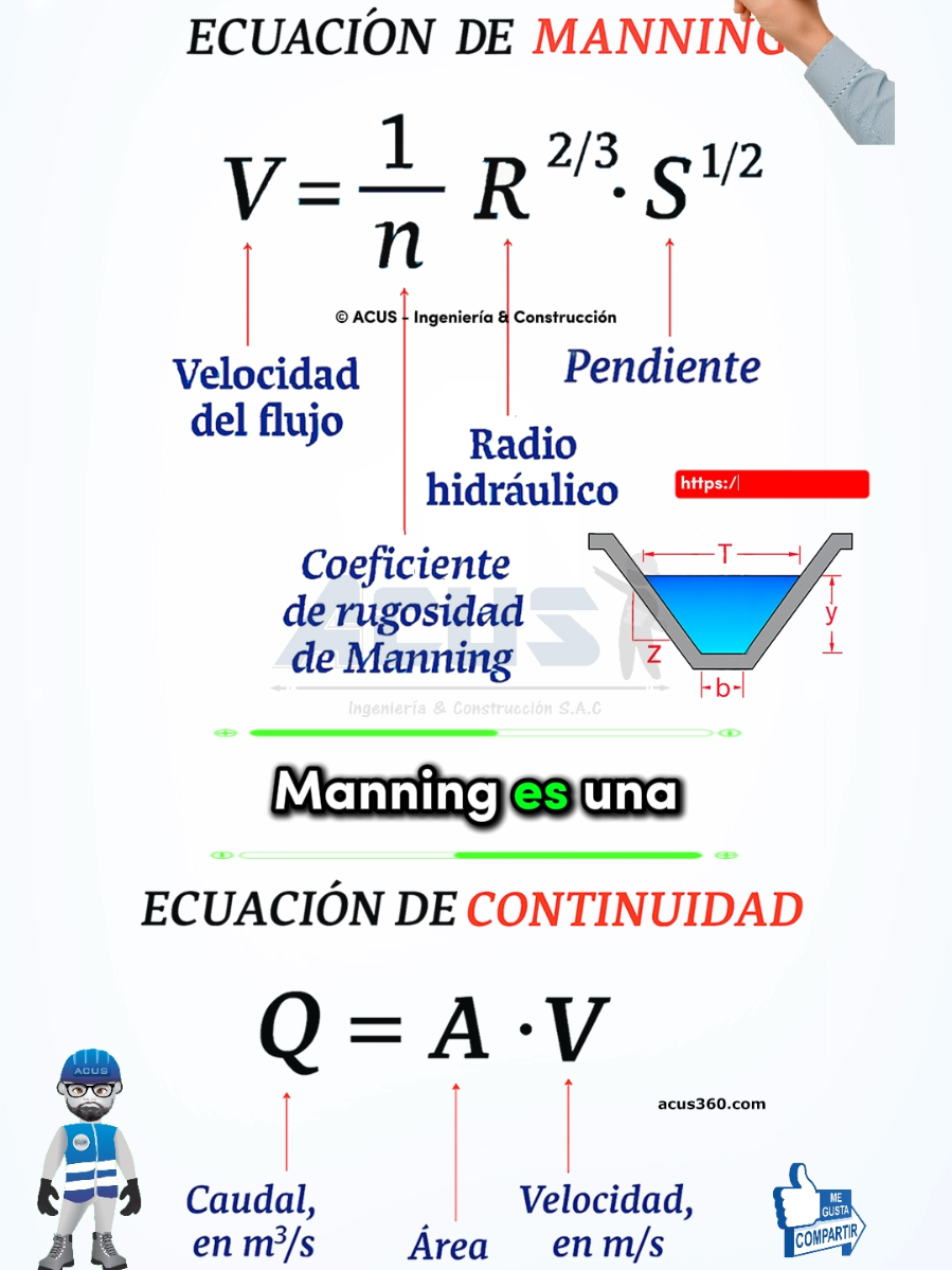 Ecuación de Manning #acus #ingenieria #construccion @Edwin Aquino 