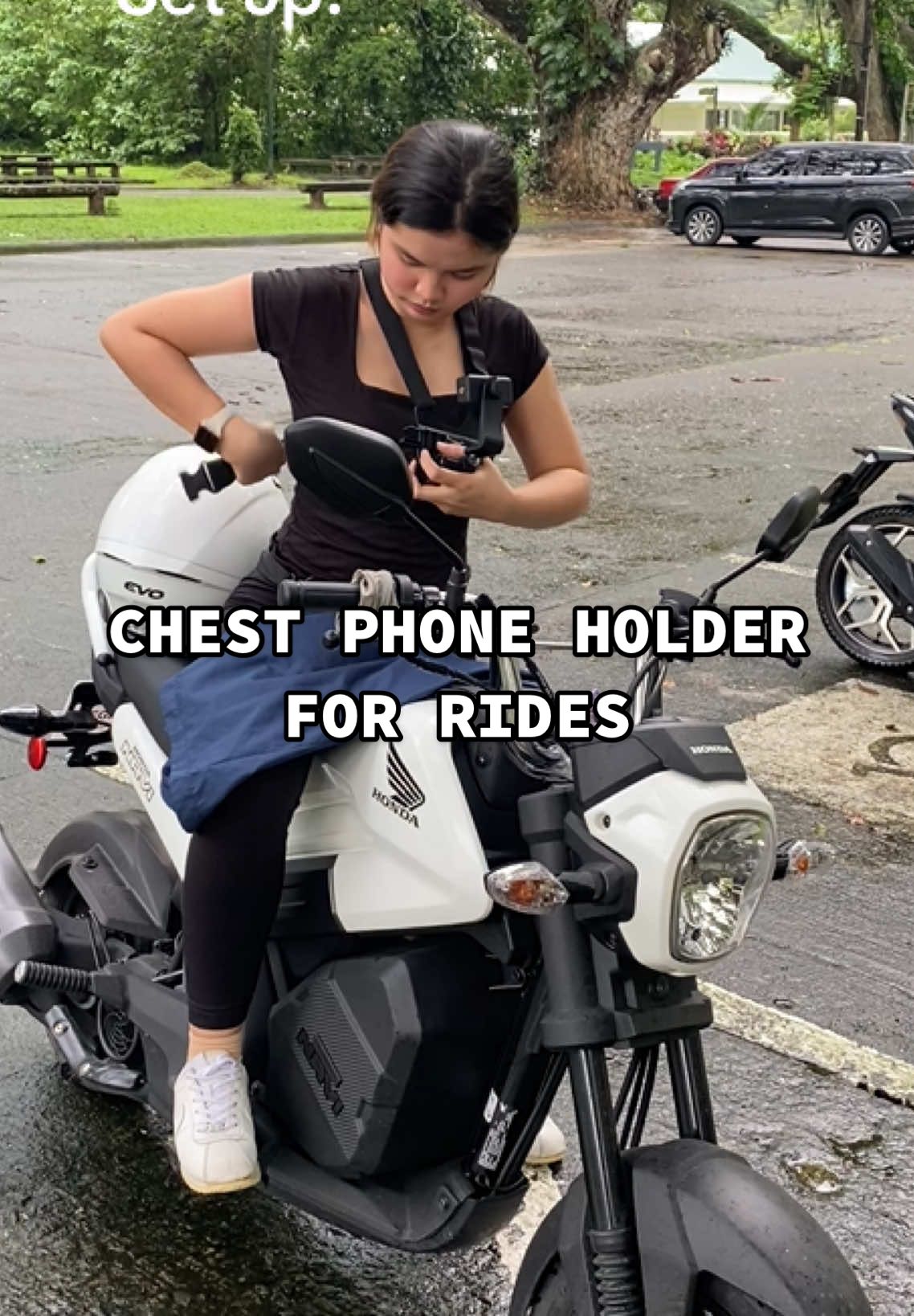 Perfect for rides and POV shots 🛵 #pov #phoneholder #chestphoneholderviral #motorcycleride #ladyrider 