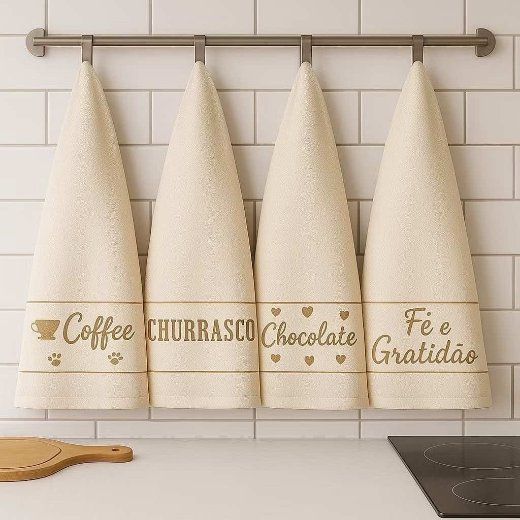 Kit 5 Panos de Prato Copa 40x65 Jacquard Atoalhado Toalha De Cozinha R$ 25,65