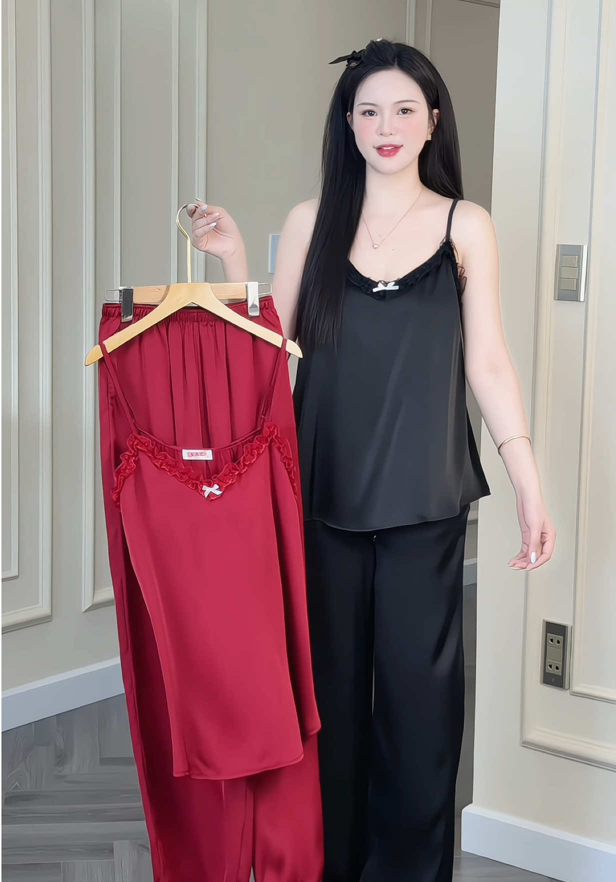 (Có ĐỆM ) Bộ lụa Latin áo 2 dây quần dài phối ren #champhanreview #pijama 