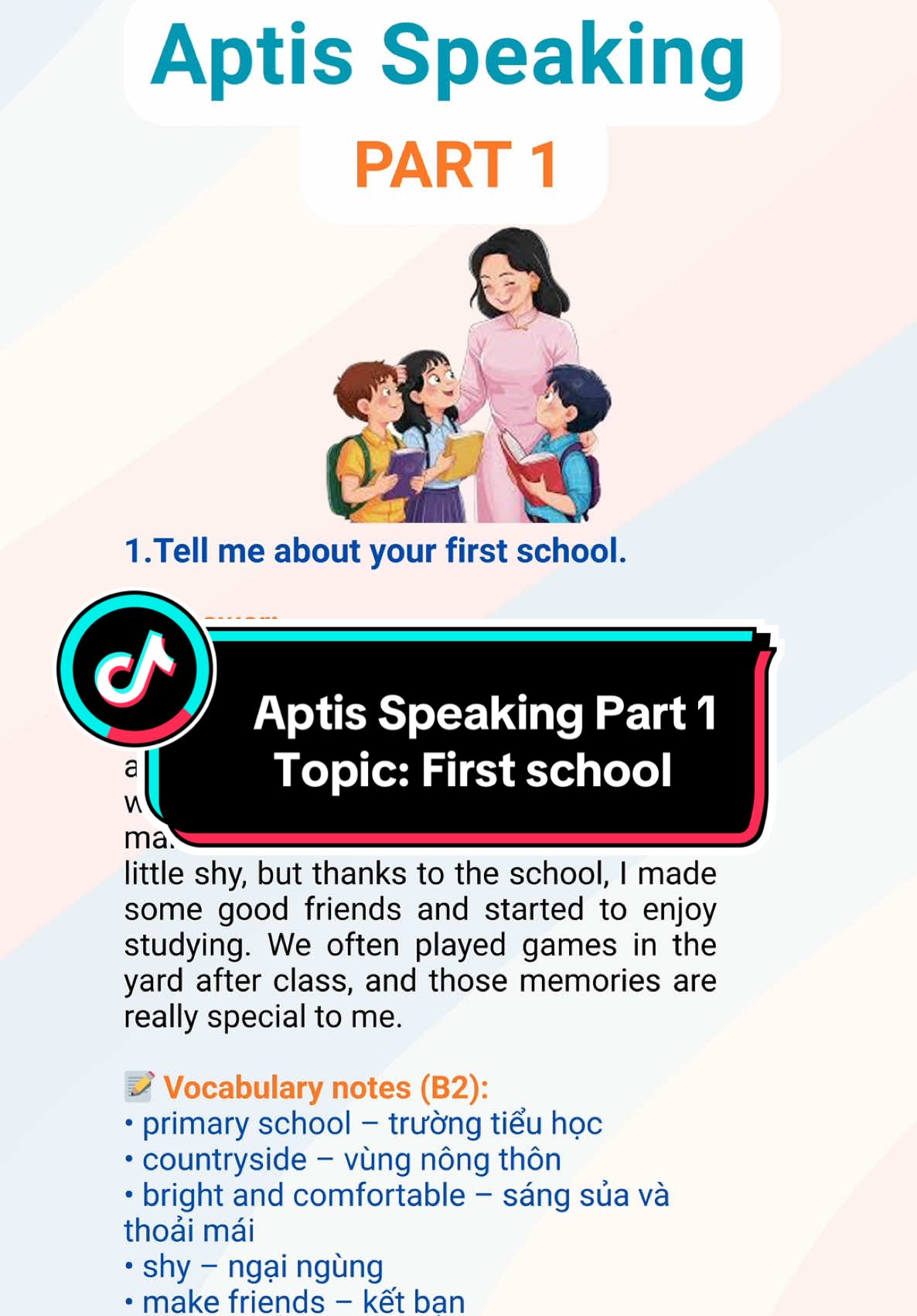 Speaking Part 1 - First School - Aptis Up ⬆️ #aptisspeaking #aptisesol 