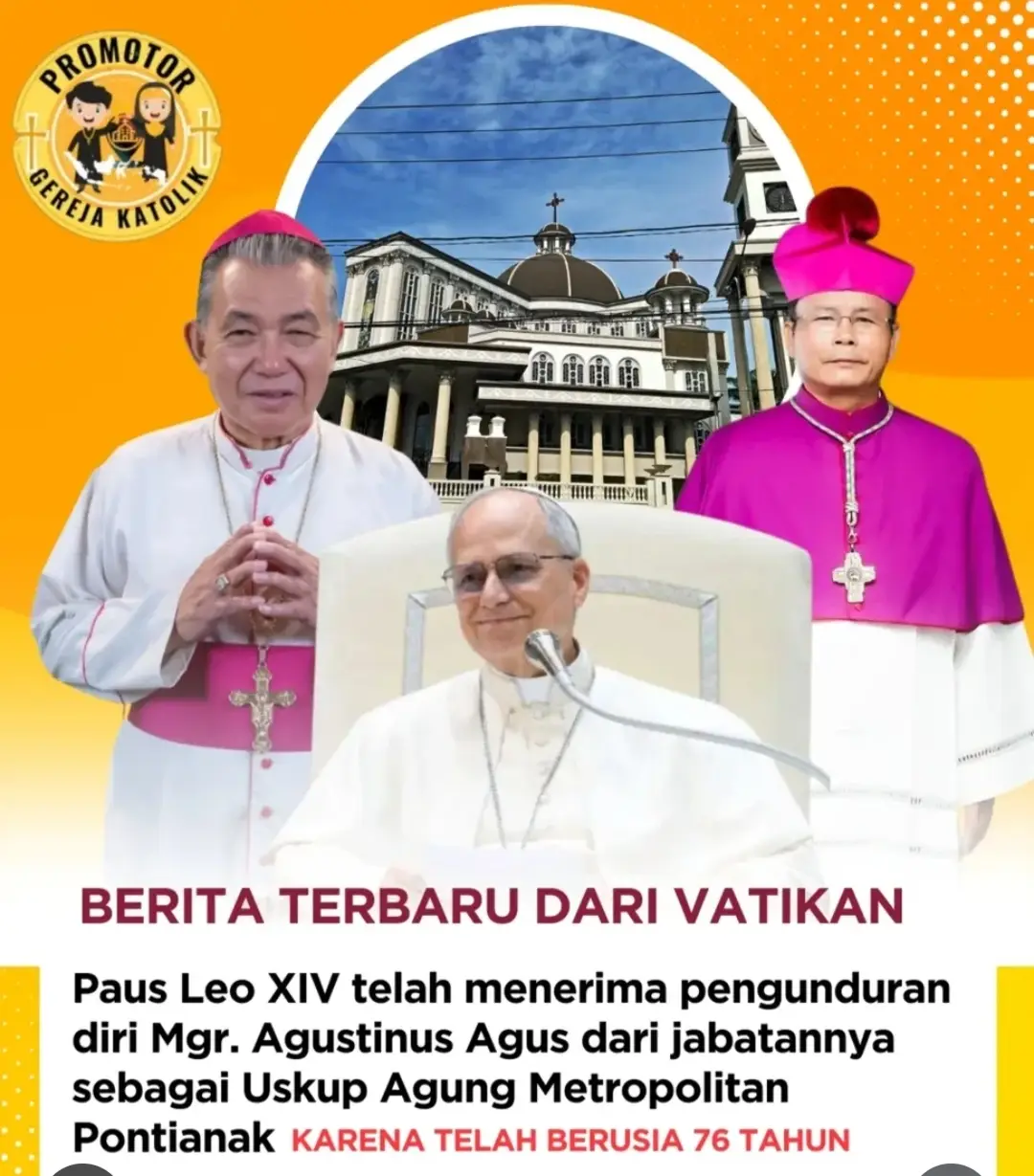 selamat memasuki masa purna tugas buat Mgr. Agustinus Agus sebagai uskup Agus metropolitan Pontianak,semoga sehat selalu🙏🙏#🙏🙏🙏😇  dan selamat kepada Mgr. Samuel oton Sidin yang di tunjuk Oleh Paus Leo XIV,sebagai administrator  apostolik keuskupan agung Pontianak, yang sebelumnya sebagai uskup Sintang #🙏🙏🙏😇 #terima kasih kepada Mgr.Agustinus Agus atas segala pelayanan dan pengabdian kepada umat katolik selama ini.🙏🙏😇