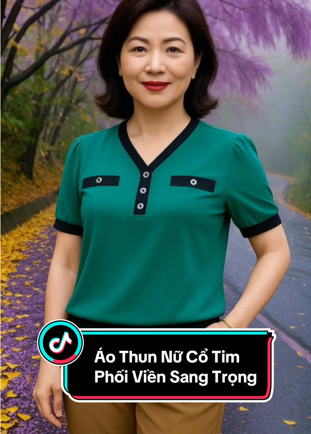 Áo Thun Nữ Cổ Tim Phối Viền Sang Trọng #aotrungnien #thoitrangtrungnien #quanaotrungnien