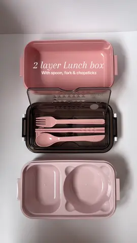 2 layer lunch box with utensils 🎀 #lunchbox #bentobox #pink #lunchboxideas #fyp 