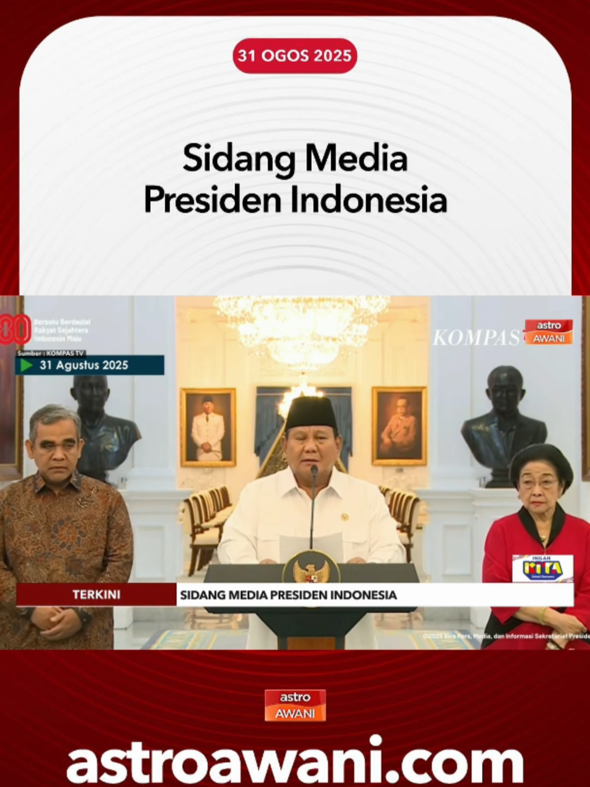 Sidang Media Presiden Indonesia , Prabowo Subianto mengenai protes yang sedang berlaku di Indonesia. #AWANInews