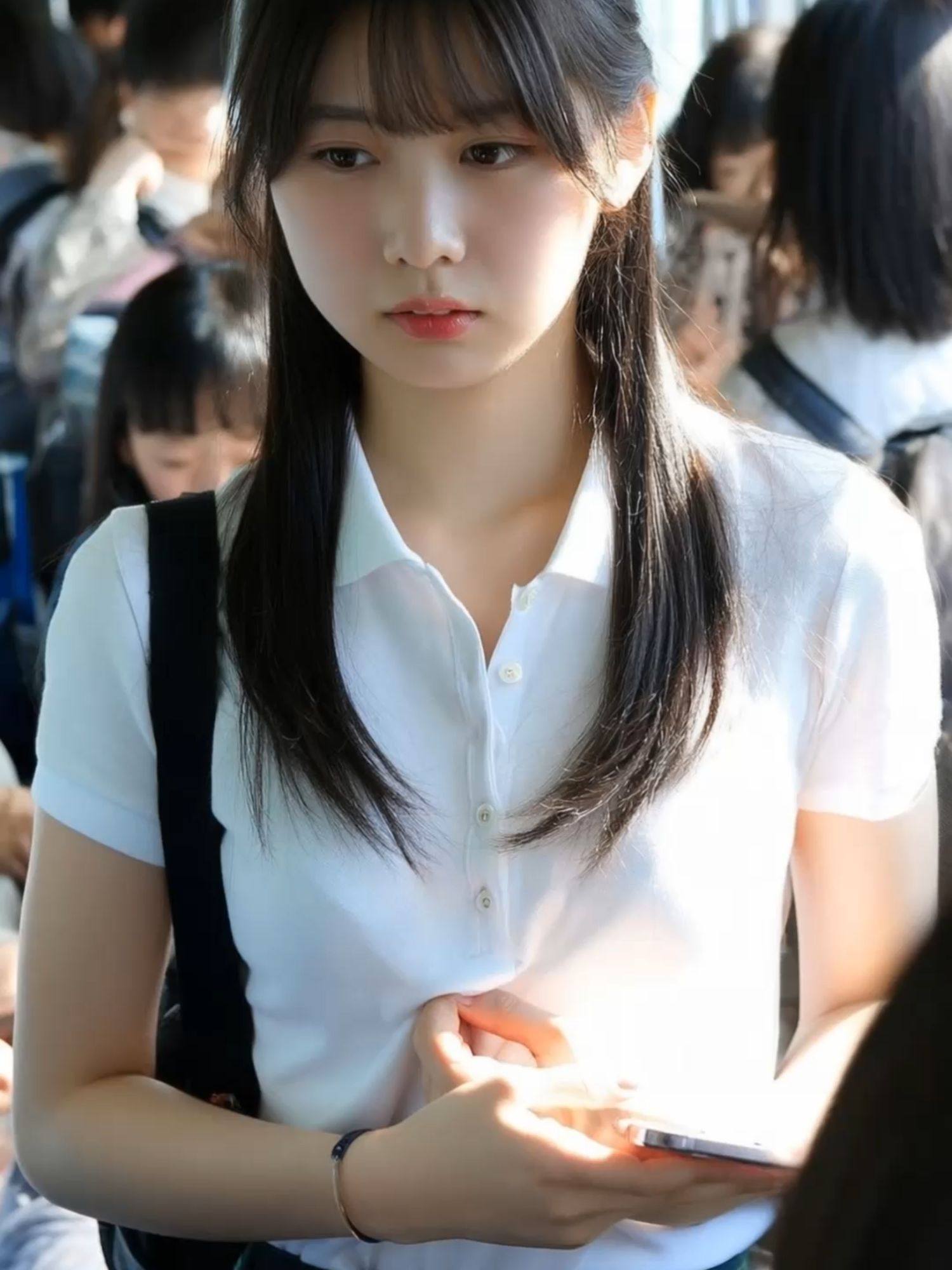 満員電車〜襟を整えるJK #rushhourjapan #ai美少女