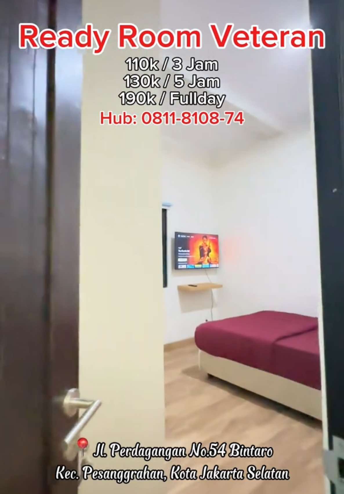 Hallo warga Bintaro🥳, Sekarang ReadyRoom sudah Hadir di daerah kalian, buat yang lagi pengen bobo nyaman tapi murah dengan kualitas mewah yuk merapat ke sini aja di Ready Room Veteran, Cocok banget buat kalian yang lagi pengen istirahat semaleman ataupun transit jam2an harga hanya mulai 100ribuan dan yang pastinya sudah tersedia SmartTv yang cocok banget buat ngeyoutube dan netflix an😍 Yuk Booking sekarang bisa via Dm atau Wa admin kita yaa, di tunggu kedatangannya🥰 Wa: 0811-8108-74 #readyroomveteran #hotelmurah #bintaro #jakartaselatan #penginapanmurah 