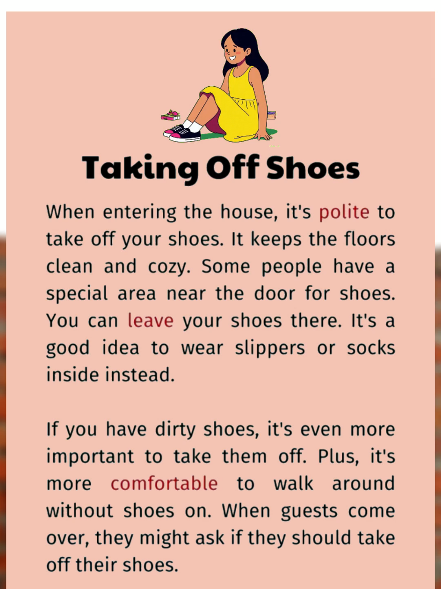 Taking Off Shoes - English Daily Lessons #fyp #englishdailylessons #englishspeaking #englishconversationpractice #englishreading 
