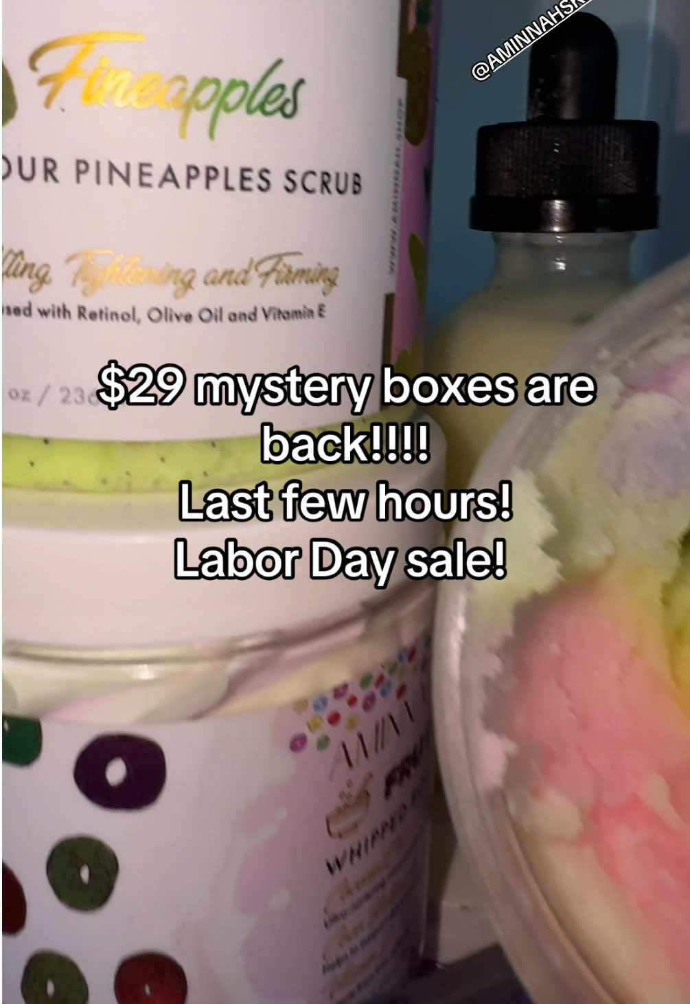 $29 mystery boxes! 10 full size products from Aminnah skincare! Labor dal sale last few hours today!!!!@AMINNAH SKINCARE #aminnahskincare #mysterybox #skincare #bodybutter #bodyscrub 