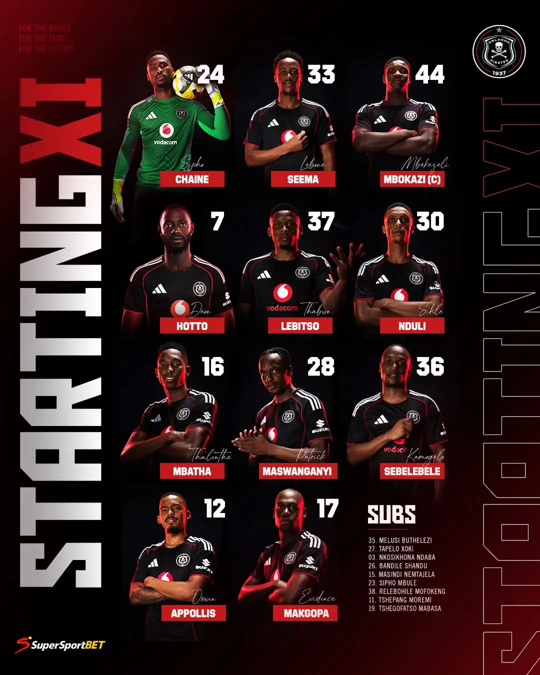 Orlando pirates Line up 🔥 