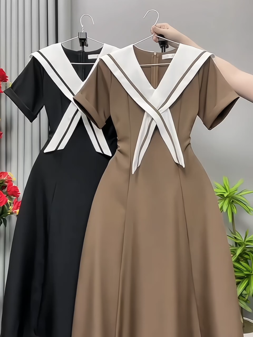 Váy nữ xinh đi tiệc. Váy cổ thủy thủ dáng dài #vayxinh #macdepmoingay #vaybigsize #moingaymotoutfit #xuhuong 