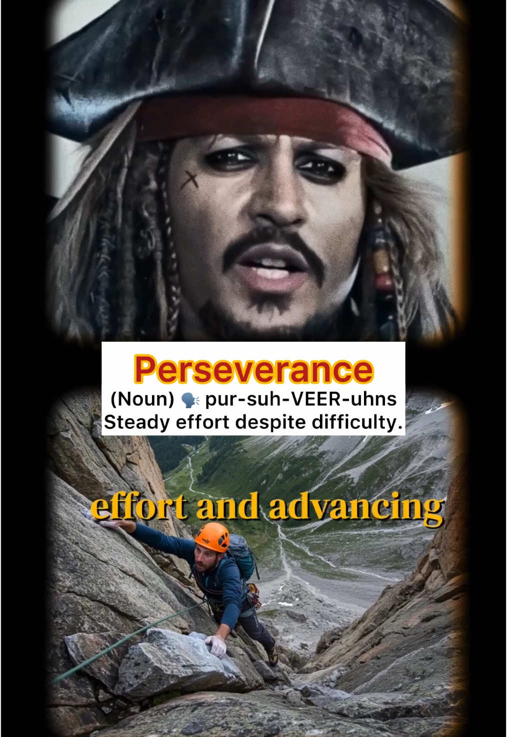 🎬 Jack Sparrow explains: Perseverance “Perseverance, mate, is when you keep going no matter the storms or the odds. You don’t abandon ship, you don’t quit the quest — you push forward till the treasure’s yours. That stubborn spirit? That’s perseverance.” #Perseverance #JackSparrow #PiratesOfTheCaribbean #JohnnyDepp #CelebsTeachEnglish #SpokenEnglish #LearnEnglish #EnglishWithCelebs #VocabularyBoost #FluentEnglish #WordOfTheDay #EnglishLearning #AI