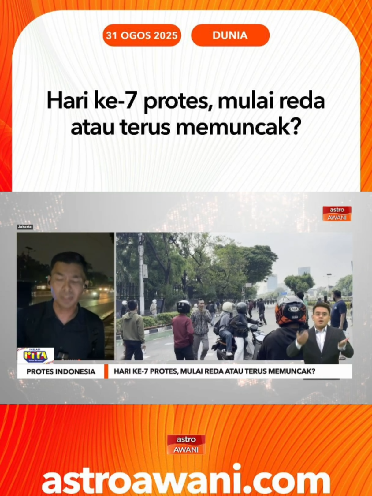 Perkembangan langsung dari Jakarta, bersama Fauzi Zain melaporkan demonstrasi di hadapan bangunan Dewan Perwakilan Rakyat di Jakarta. #AWANInews #AWANI745