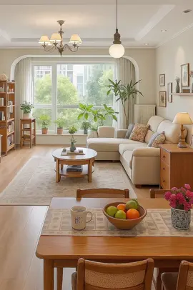 Warm light, green plants, peaceful home 🌿☀️ #cozyhome #rusticarchitecture #livingroomdecor #peacefulhome #naturevibes 