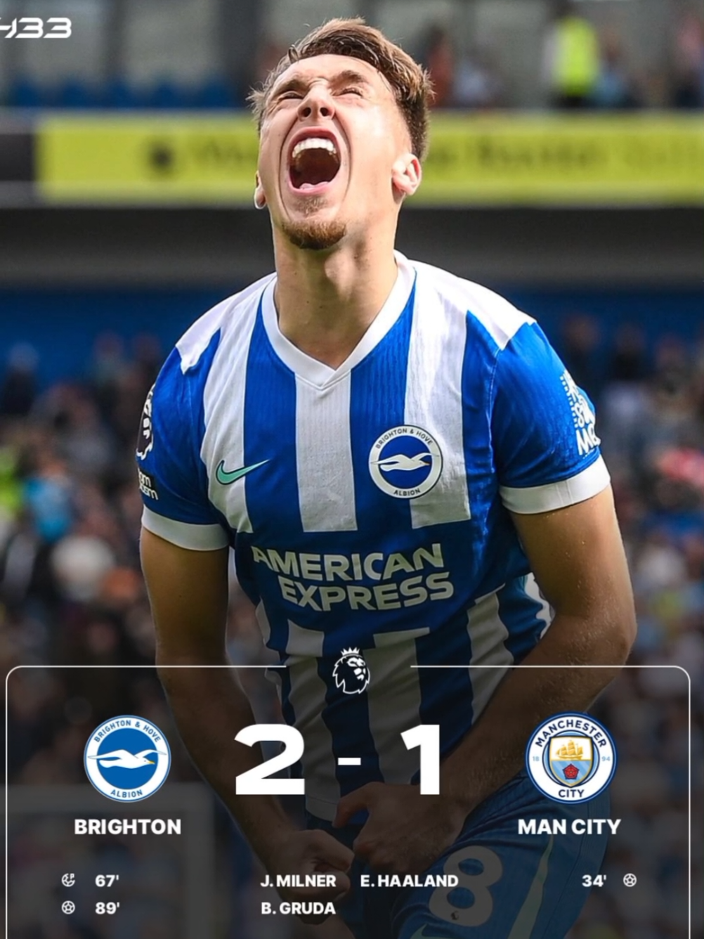 Man City kena comeback sama Brighton🔥 #PremierLeague #epl #brighton #manchestercity #mancity #brightonvsmancity #pepguardiola #fypシ #fyp 