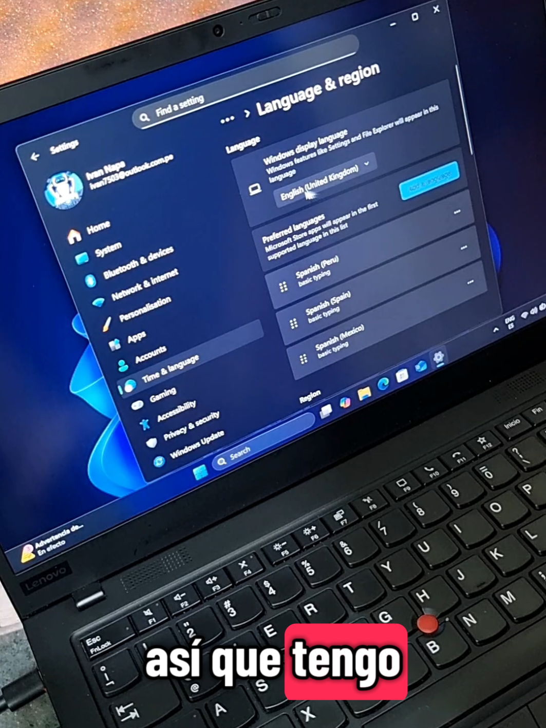 Problema con el cambio de idioma en Windows 11