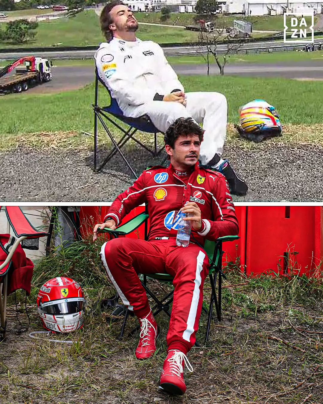 Leclerc abandonó y se quedó sentado en una silla de un comisario como Alonso en el GP de Brasil 2015 🔙 #deportesentiktok #tiktoksports #alonso #leclerc #formula1