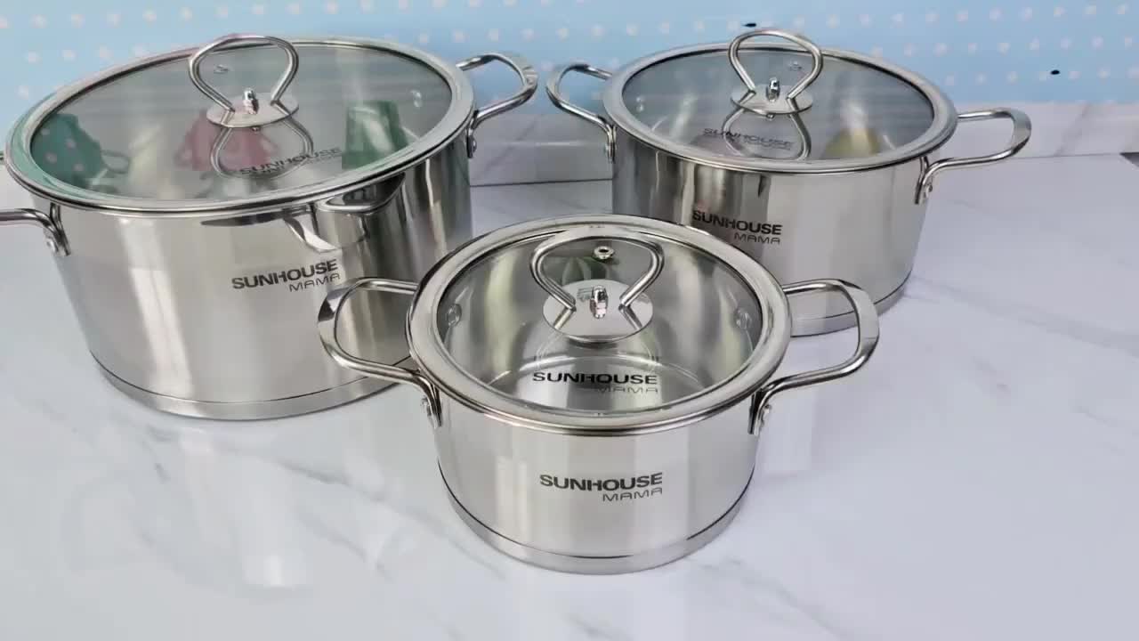 Bộ 3 nồi inox 5 đáy cao cấp bếp từ SUNHOUSE MAMA SH784 