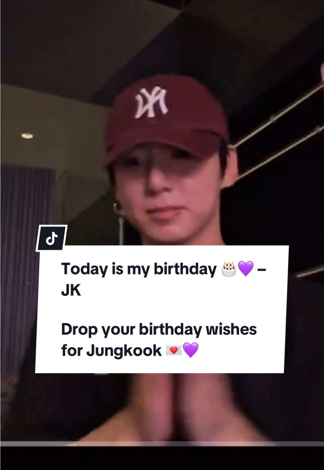 Jungkook: today is my birthday 🎂💜 Happy Birthday to our golden maknae 💜🎂 We love you Jungkook ✨ #JKLive #BTS #GoldenMaknae #JKDay #JungkookBirthday 